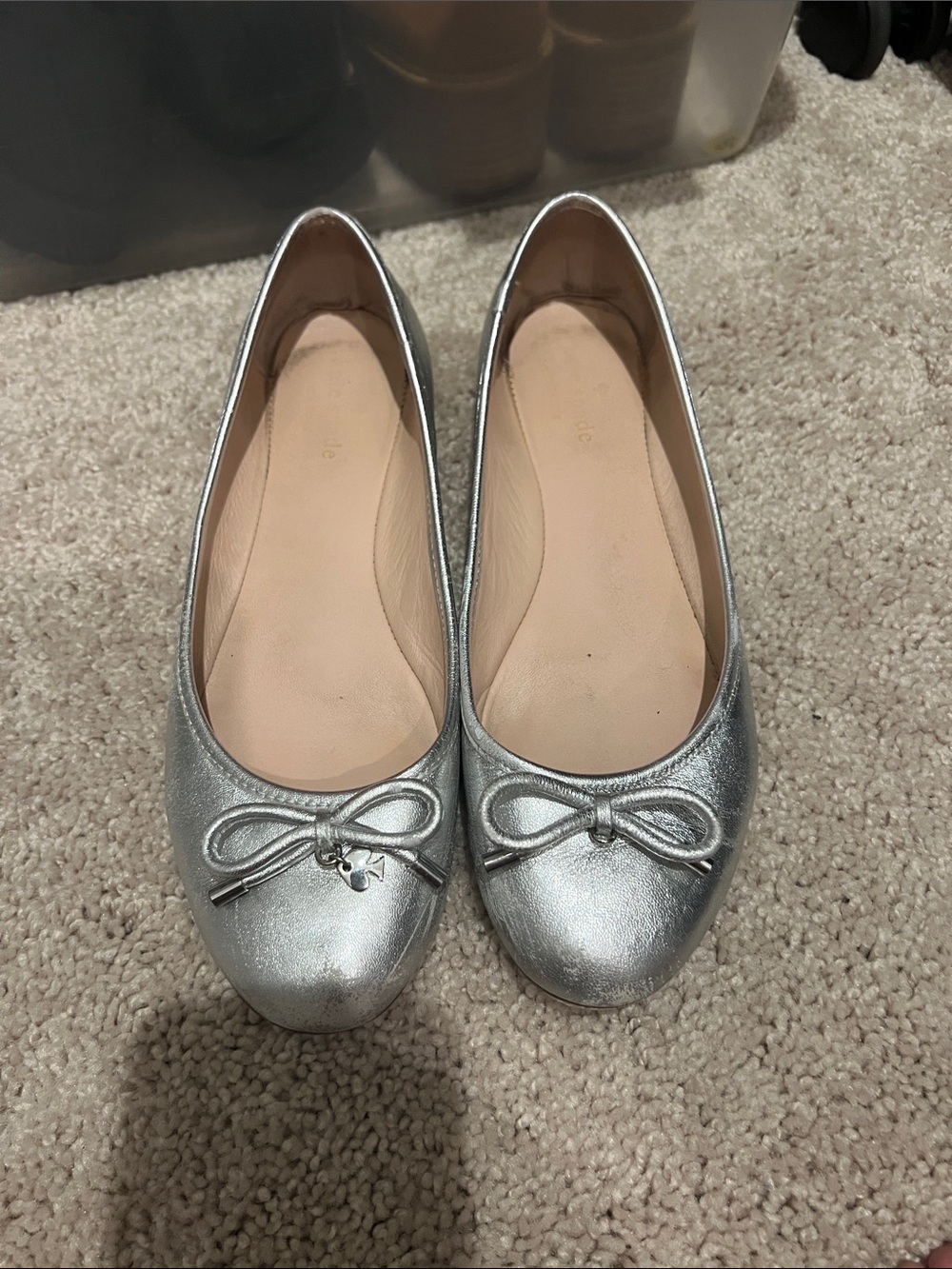 kate spade Metallic Silver Bow Ballet Flats